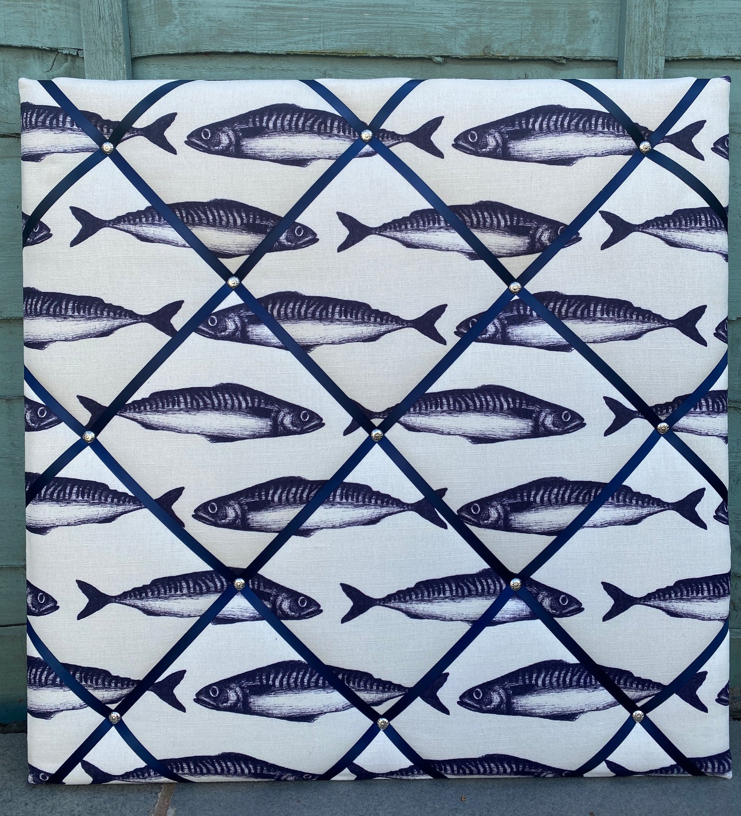 Large Memo Board - Cream Cornwall Fish Fabric