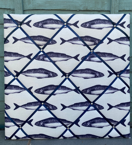 Large Memo Board - Cream Cornwall Fish Fabric